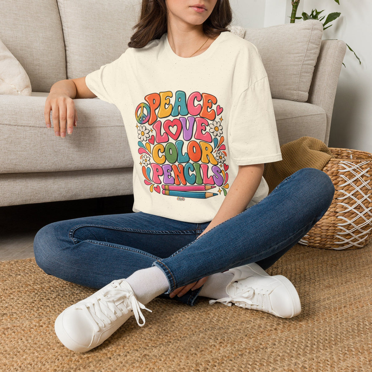 Peace Love Color Pencils T-Shirt — Retro Art Teacher & Artist Gift