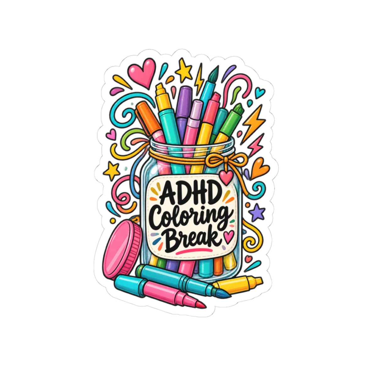 ADHD Coloring Break Sticker — Cute Jar of Markers, Fun Focus Self-Care Decal