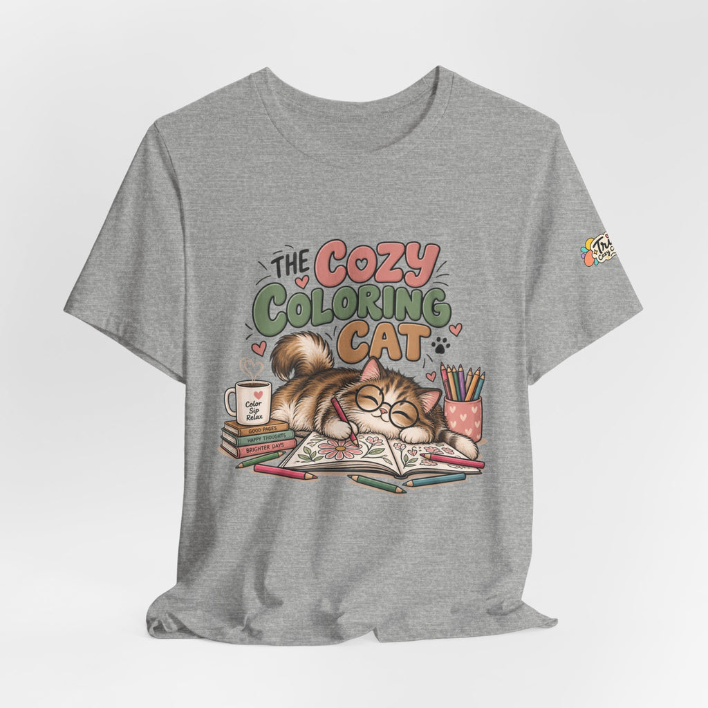 Cozy Coloring Cat T‑Shirt — Cute Cat & Coloring Book Graphic Tee
