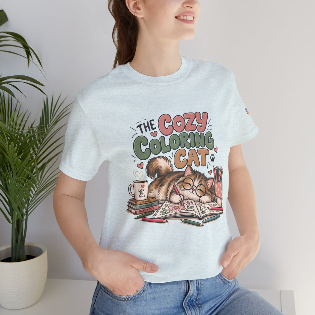 Cozy Coloring Cat T‑Shirt — Cute Cat & Coloring Book Graphic Tee