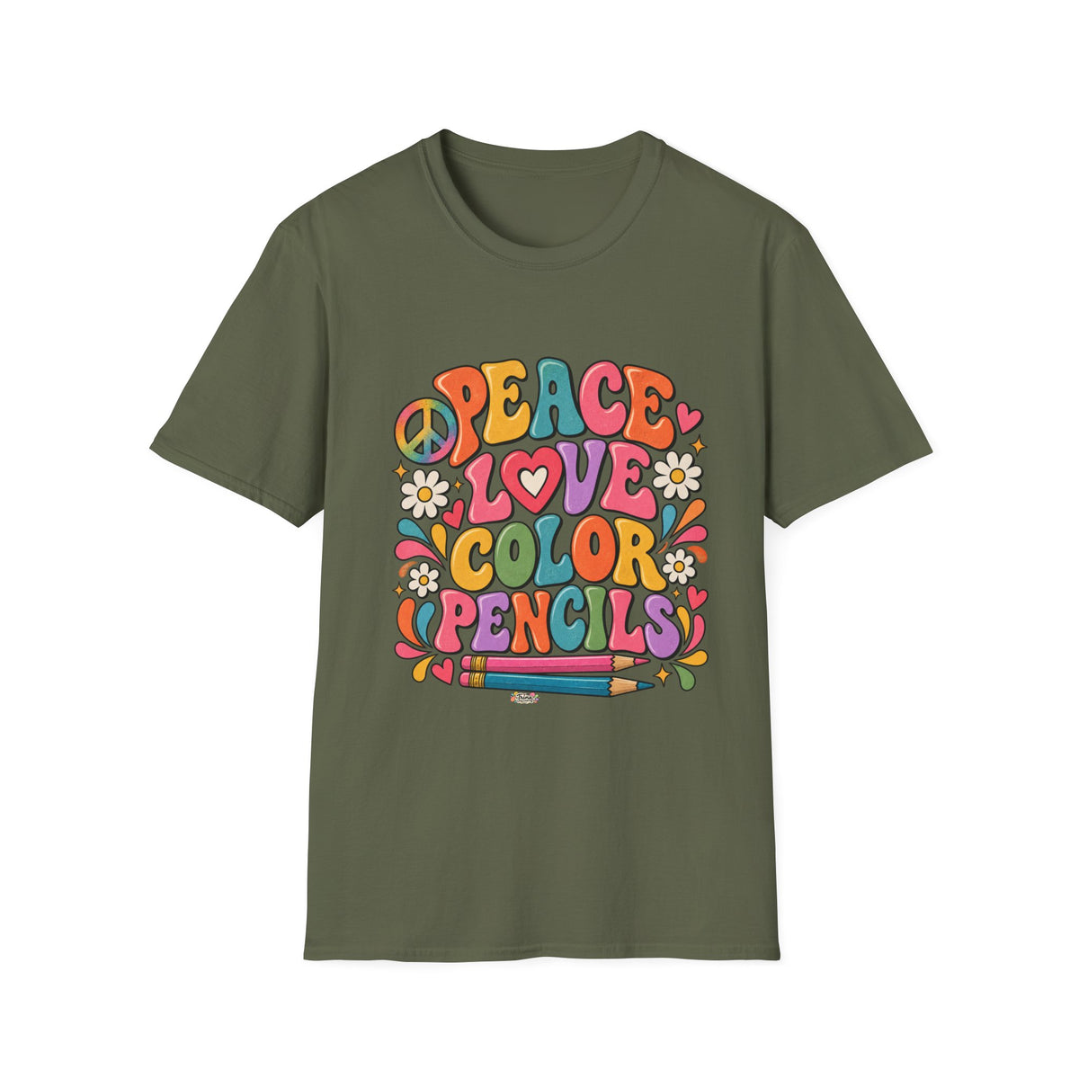 Peace Love Color Pencils T-Shirt — Retro Art Teacher & Artist Gift