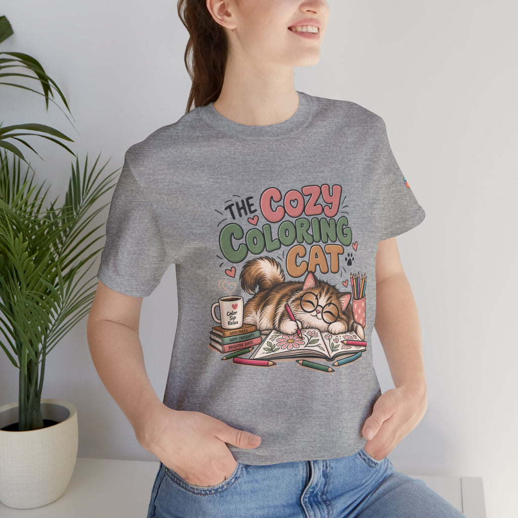 Cozy Coloring Cat T‑Shirt — Cute Cat & Coloring Book Graphic Tee