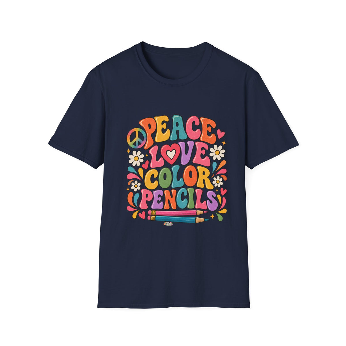 Peace Love Color Pencils T-Shirt — Retro Art Teacher & Artist Gift
