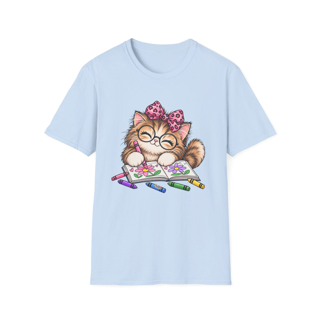 Cute Cat Coloring T-Shirt — Kitty with Crayons Graphic Tee