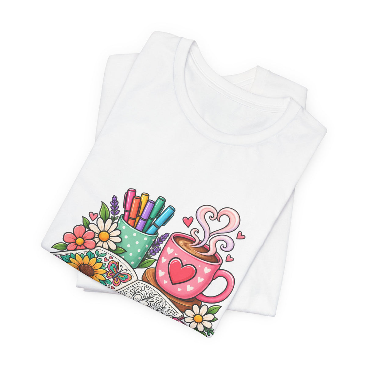 Color, Sip, Relax Tee — Coloring Book & Coffee Graphic T-Shirt
