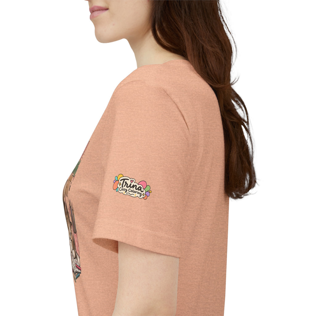 Cozy Coloring Cat T‑Shirt — Cute Cat & Coloring Book Graphic Tee