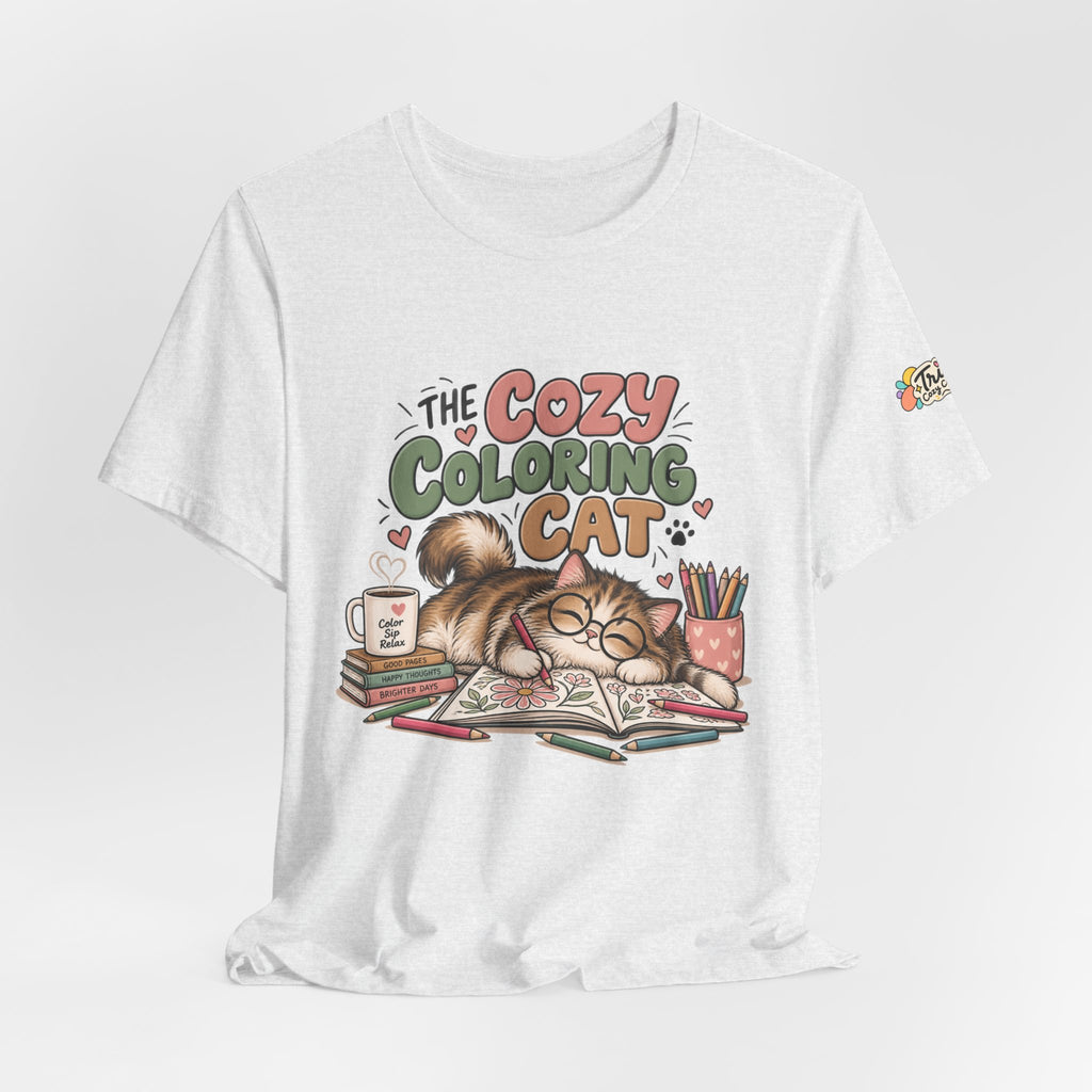 Cozy Coloring Cat T‑Shirt — Cute Cat & Coloring Book Graphic Tee