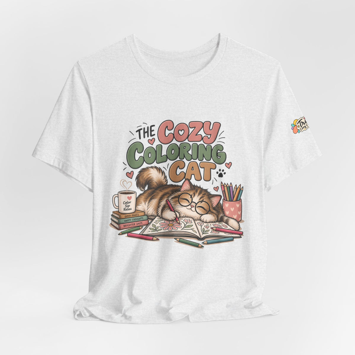 Cozy Coloring Cat T‑Shirt — Cute Cat & Coloring Book Graphic Tee
