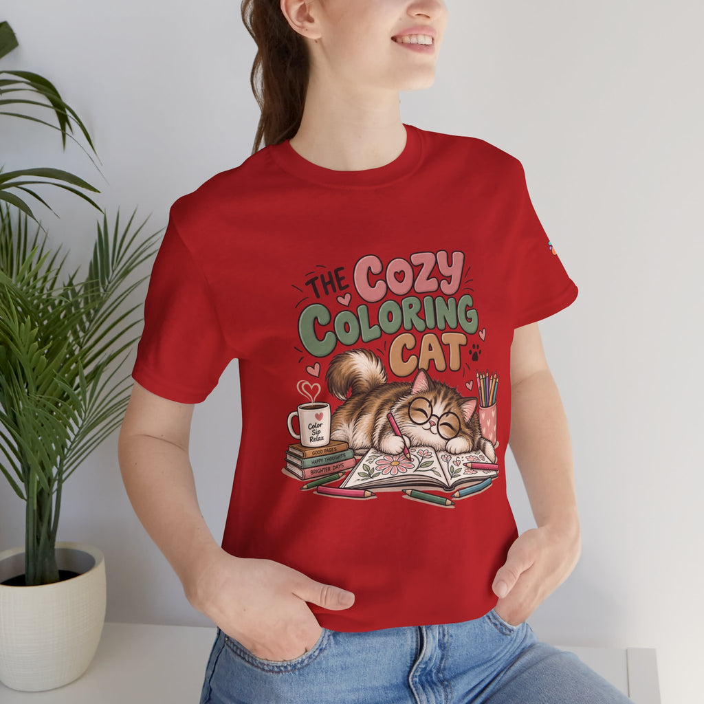 Cozy Coloring Cat T‑Shirt — Cute Cat & Coloring Book Graphic Tee