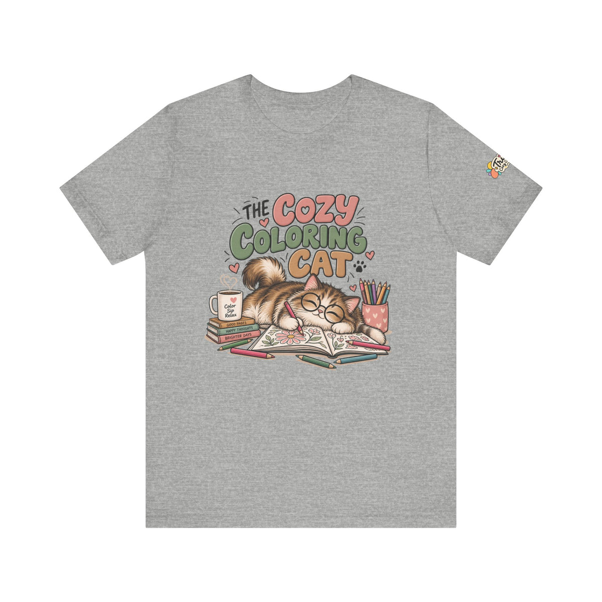 Cozy Coloring Cat T‑Shirt — Cute Cat & Coloring Book Graphic Tee