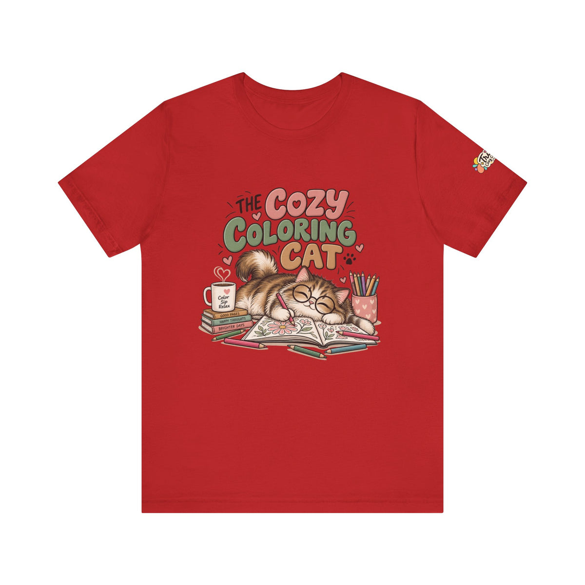 Cozy Coloring Cat T‑Shirt — Cute Cat & Coloring Book Graphic Tee