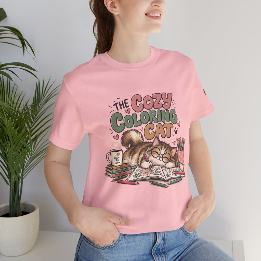 Cozy Coloring Cat T‑Shirt — Cute Cat & Coloring Book Graphic Tee