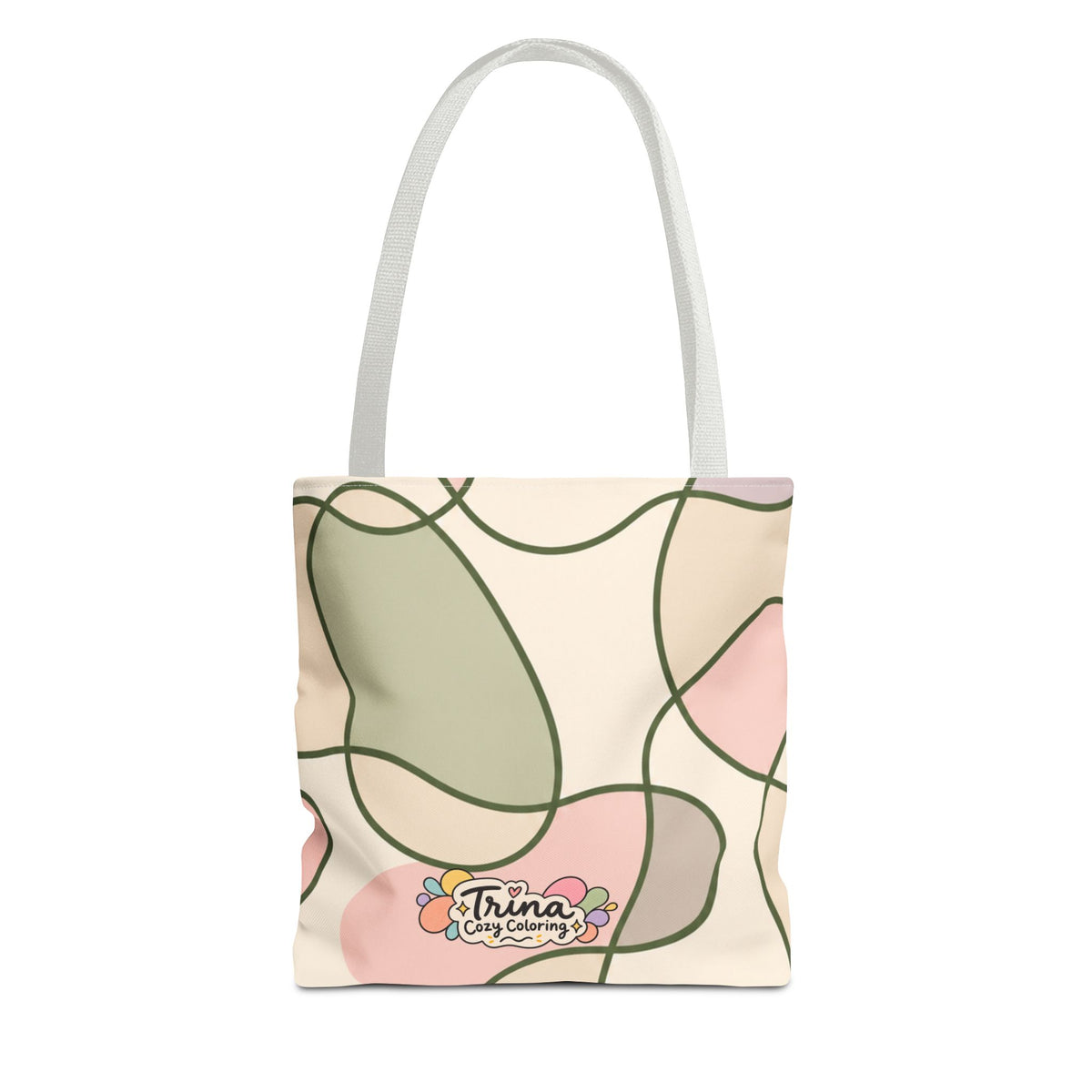 Cozy Meadow, Minimal Abstract Tote Bag – Pastel Loop Pattern, Cute Floral Logo