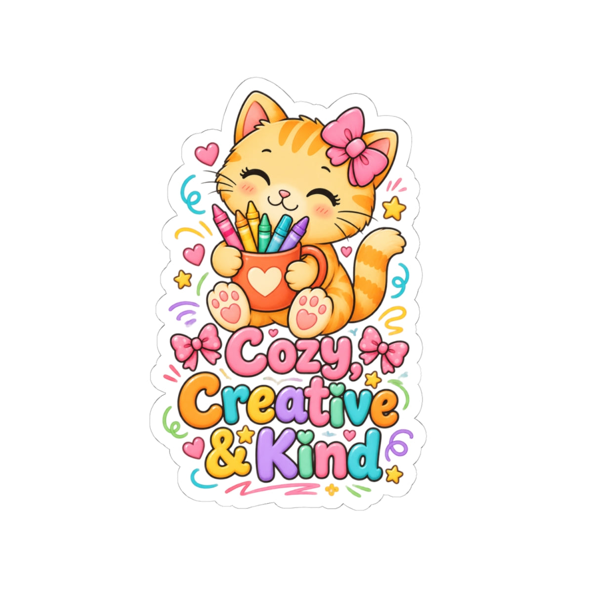 Cozy, Creative & Kind Cat Sticker — Cute Kiss-Cut Laptop Decal