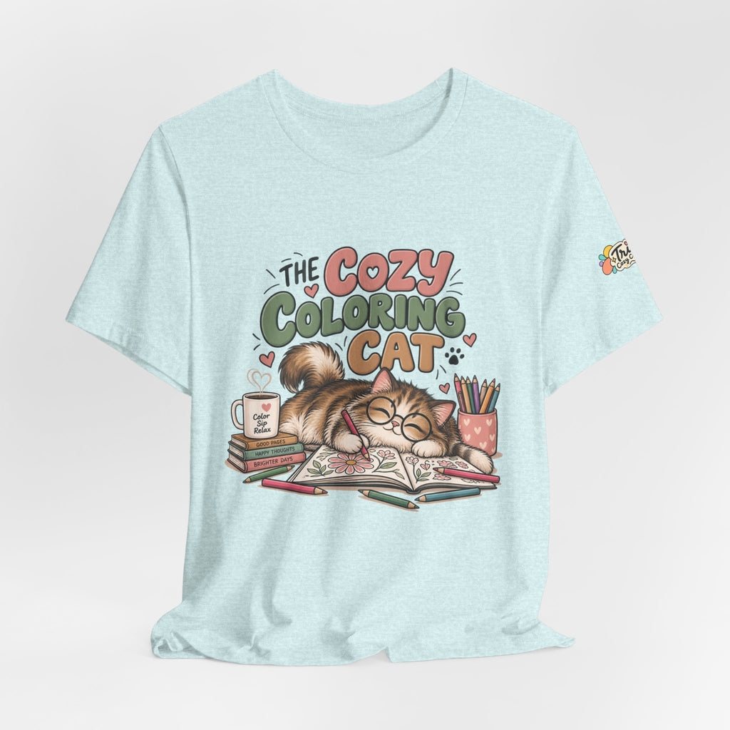 Cozy Coloring Cat T‑Shirt — Cute Cat & Coloring Book Graphic Tee