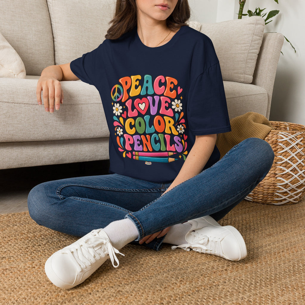 Peace Love Color Pencils T-Shirt — Retro Art Teacher & Artist Gift