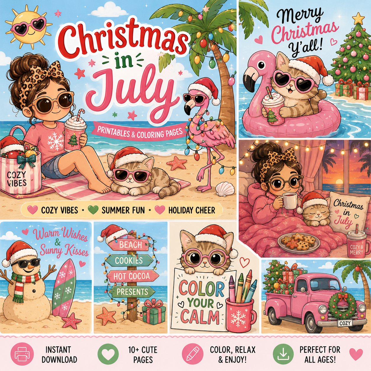 🎄☀️ Christmas in July Printable Coloring Pack