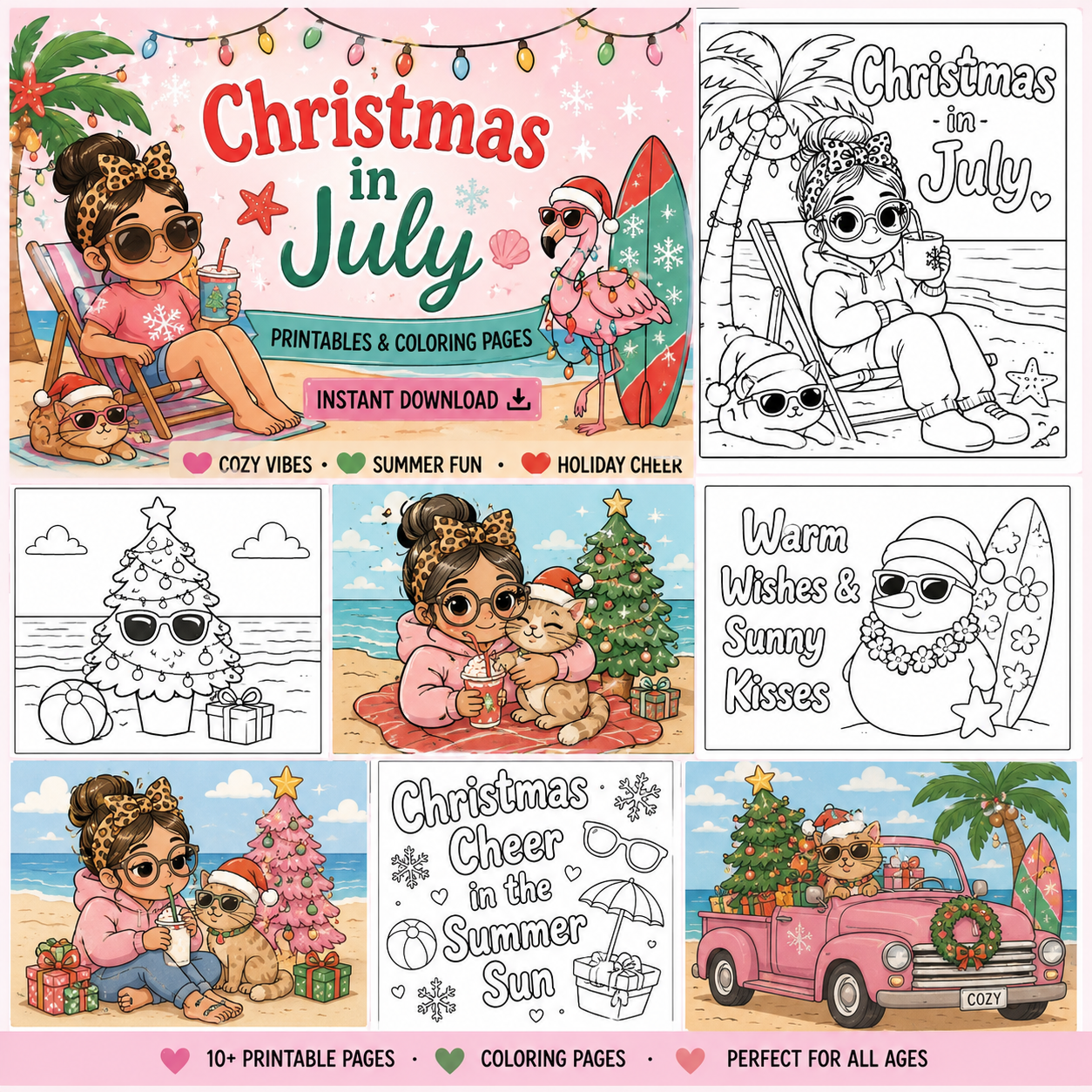 🎄☀️ Christmas in July Printable Coloring Pack