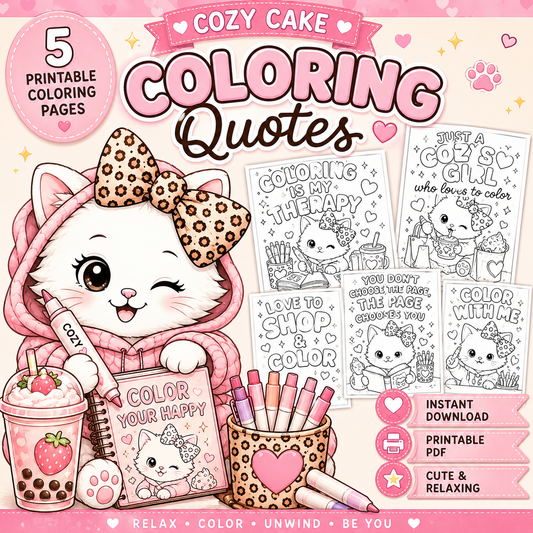Cozy Cake Coloring Quotes – 5 Printable Coloring Pages