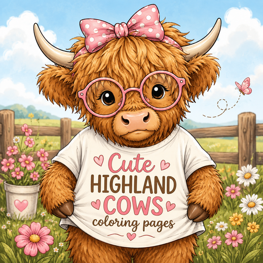 Cute Highland Cows Coloring Pages – Digital Download