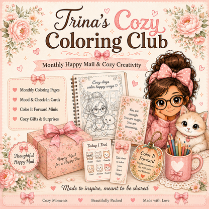 Monthly Cozy Happy Mail Subscription, Sticker and Art Print, Pen Pal Letter, Self-Care Gift, Snail Mail Surprise